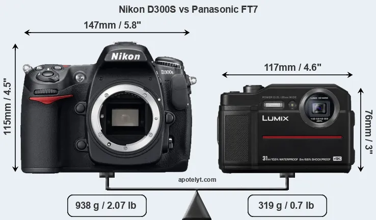 Size Nikon D300S vs Panasonic FT7