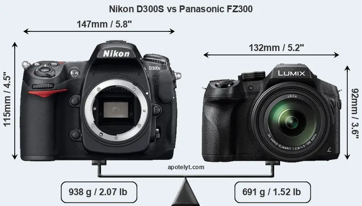 Size Nikon D300S vs Panasonic FZ300