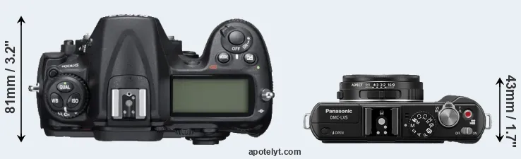 Compare D300S versus LX5 top