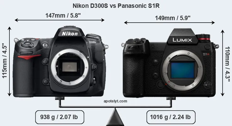 Size Nikon D300S vs Panasonic S1R