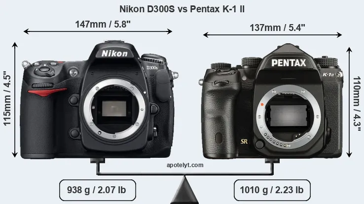Size Nikon D300S vs Pentax K-1 II