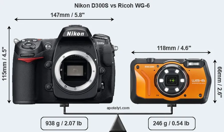 Size Nikon D300S vs Ricoh WG-6