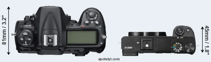 Compare D300S versus A6000 top