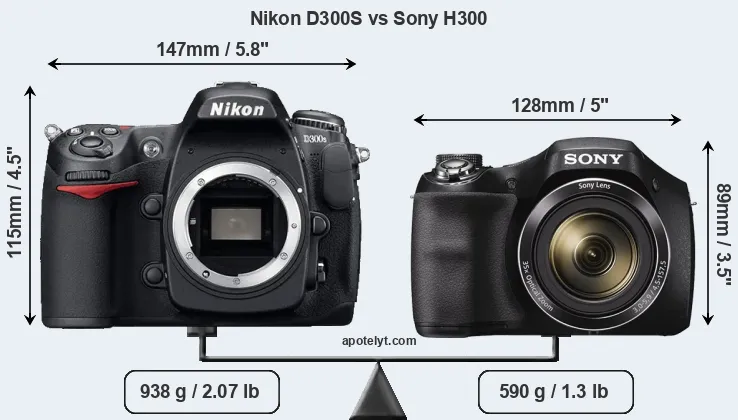 Size Nikon D300S vs Sony H300