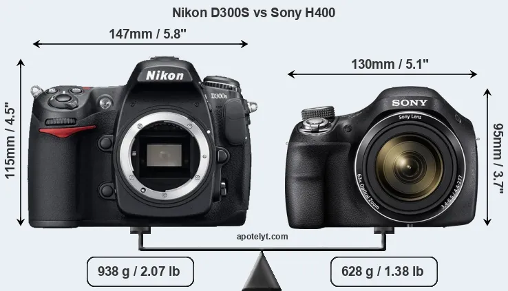 Size Nikon D300S vs Sony H400