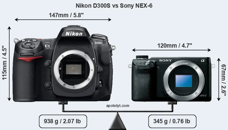 Size Nikon D300S vs Sony NEX-6
