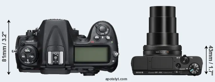 Compare D300S versus RX100 VII top