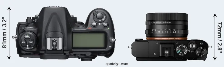 Compare D300S versus RX1R II top