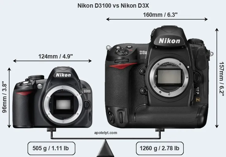 Size Nikon D3100 vs Nikon D3X