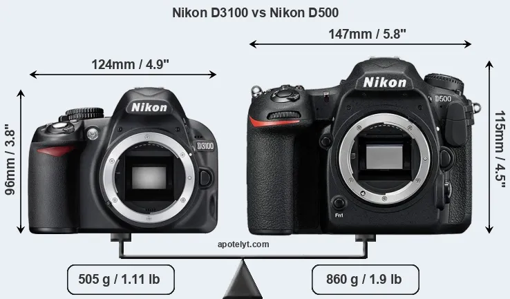 Size Nikon D3100 vs Nikon D500