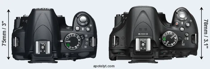 Compare D3100 versus D5200 top