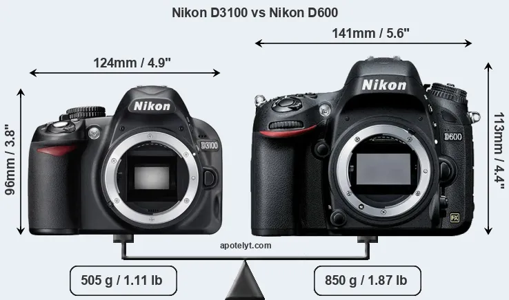 Size Nikon D3100 vs Nikon D600