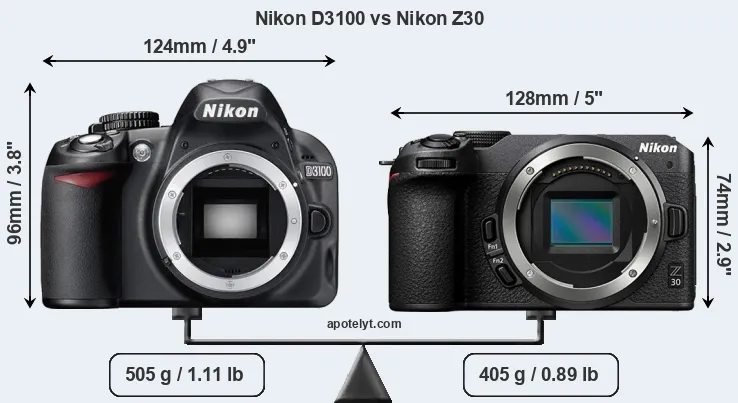 Size Nikon D3100 vs Nikon Z30