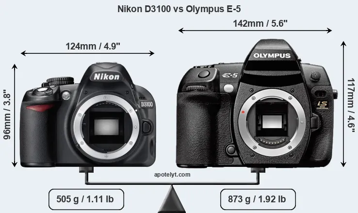Size Nikon D3100 vs Olympus E-5