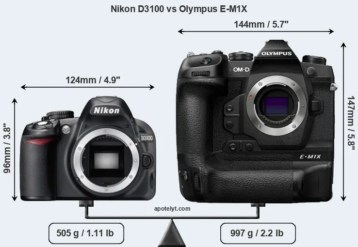 Size Nikon D3100 vs Olympus E-M1X