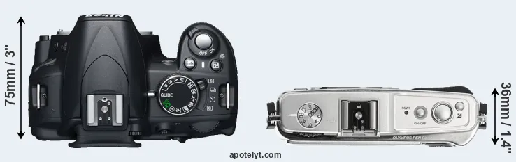 Compare D3100 versus E-P1 top
