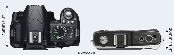 Compare D3100 versus E-P2 top