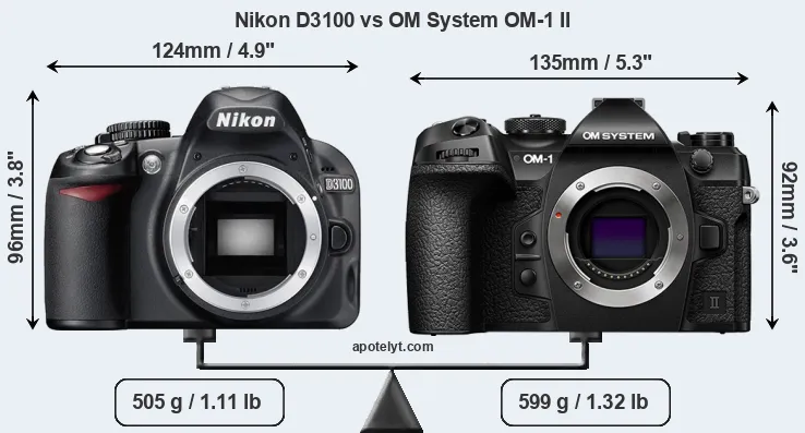 Size Nikon D3100 vs OM System OM-1 II