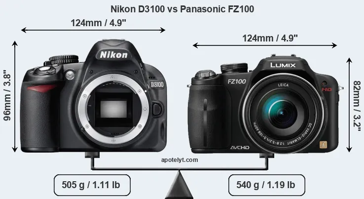 Size Nikon D3100 vs Panasonic FZ100