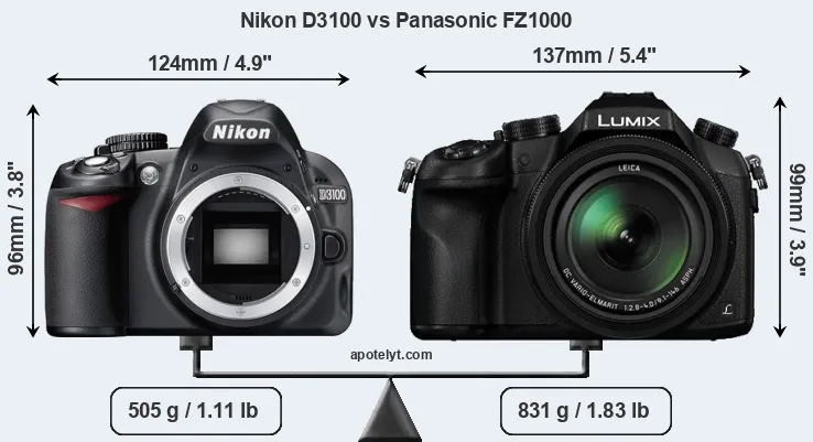 Size Nikon D3100 vs Panasonic FZ1000