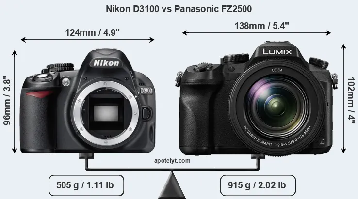Size Nikon D3100 vs Panasonic FZ2500