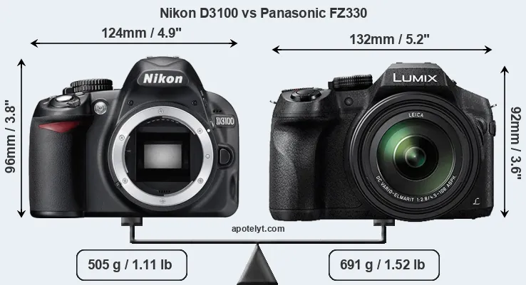 Size Nikon D3100 vs Panasonic FZ330