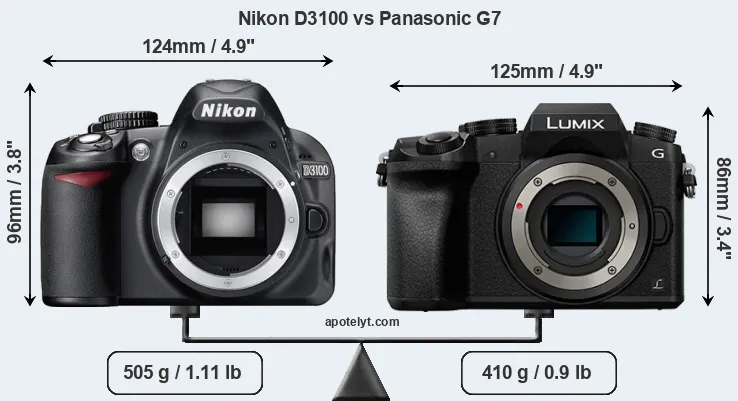 Size Nikon D3100 vs Panasonic G7