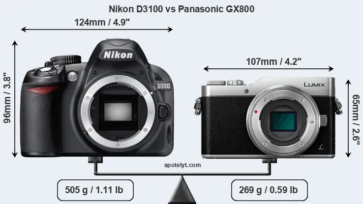 Size Nikon D3100 vs Panasonic GX800