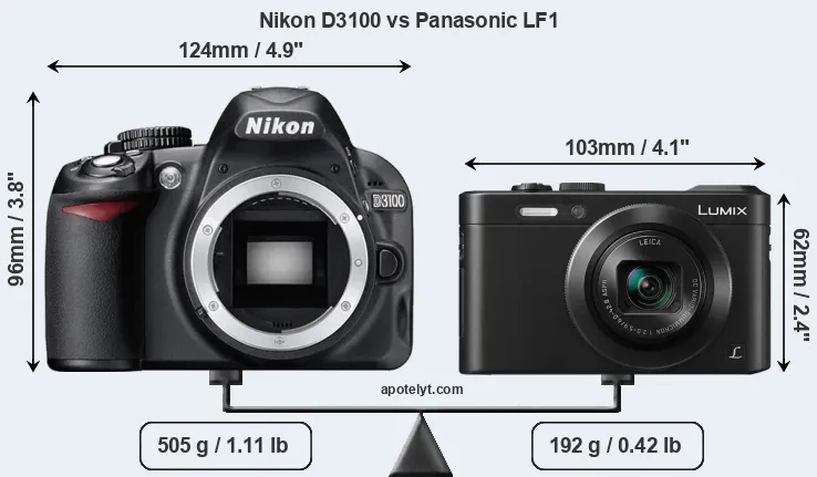Size Nikon D3100 vs Panasonic LF1