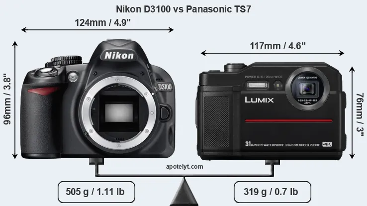 Size Nikon D3100 vs Panasonic TS7