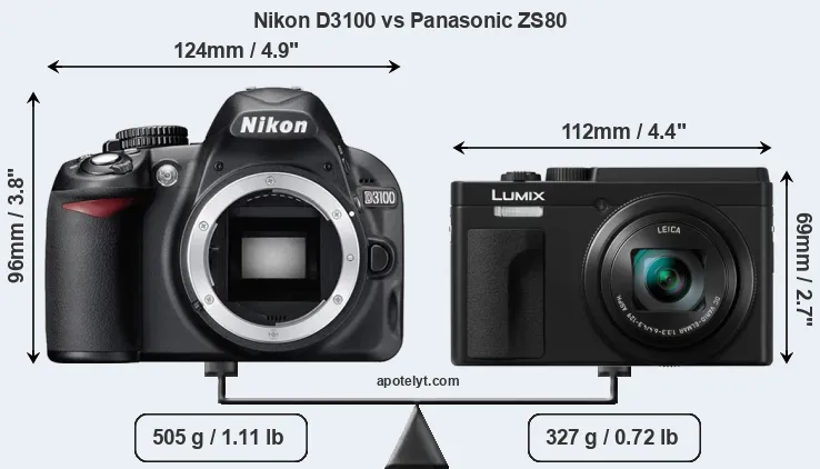 Size Nikon D3100 vs Panasonic ZS80