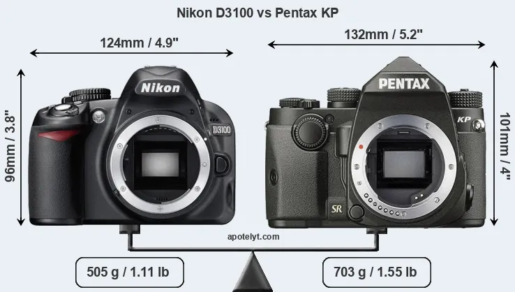 Size Nikon D3100 vs Pentax KP