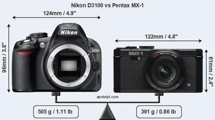 Size Nikon D3100 vs Pentax MX-1