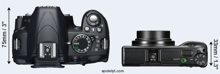 Compare D3100 versus GR III top