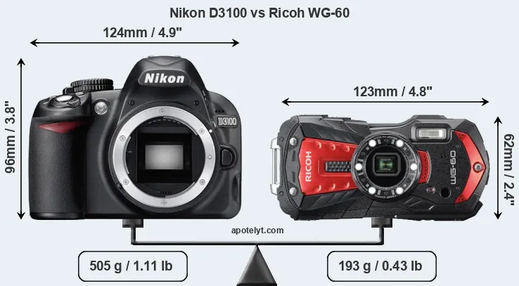 Size Nikon D3100 vs Ricoh WG-60