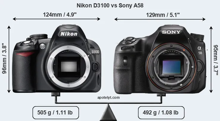 Size Nikon D3100 vs Sony A58