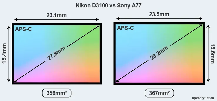 Nikon D3100 and Sony A77 sensor measures