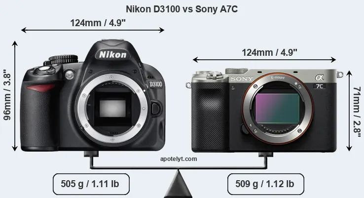 Size Nikon D3100 vs Sony A7C