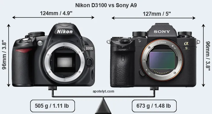 Size Nikon D3100 vs Sony A9