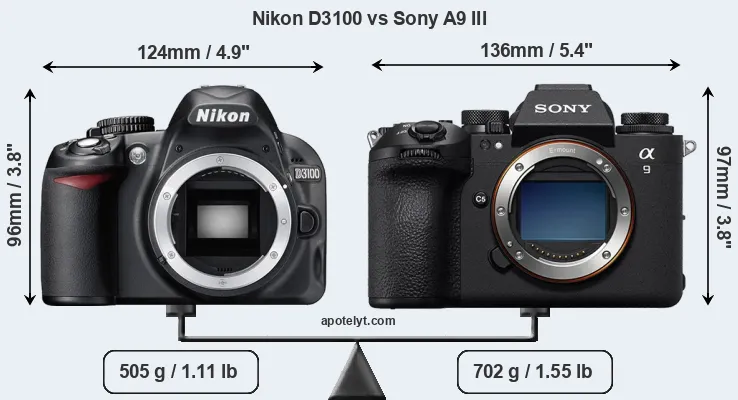 Size Nikon D3100 vs Sony A9 III