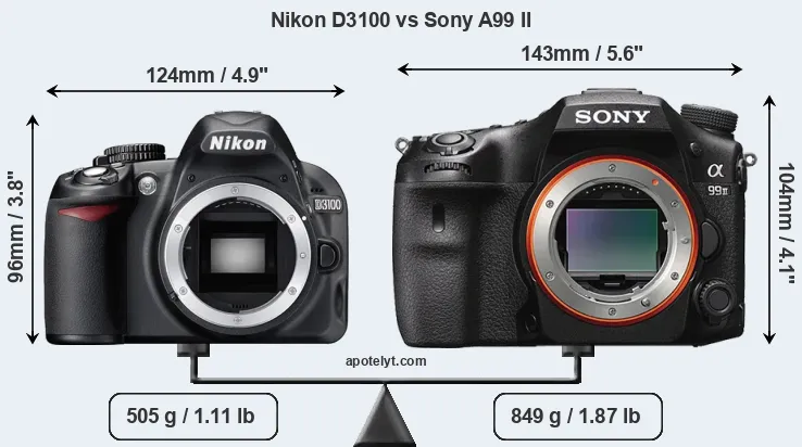Size Nikon D3100 vs Sony A99 II