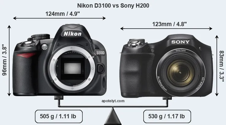 Size Nikon D3100 vs Sony H200