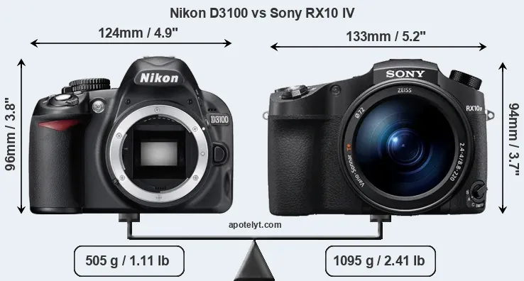 Size Nikon D3100 vs Sony RX10 IV