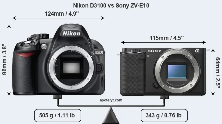 Size Nikon D3100 vs Sony ZV-E10