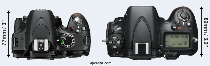 Compare D3200 versus D800 top