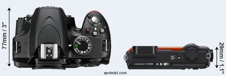 Compare D3200 versus W300 top