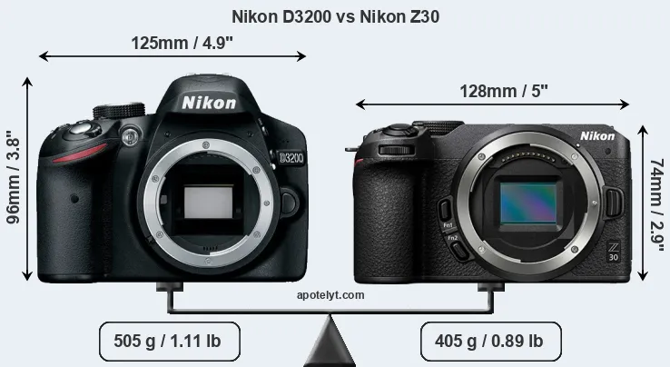 Size Nikon D3200 vs Nikon Z30