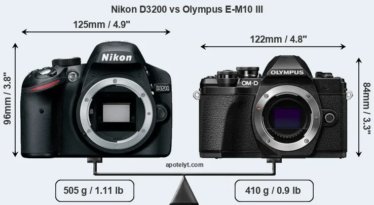 Size Nikon D3200 vs Olympus E-M10 III