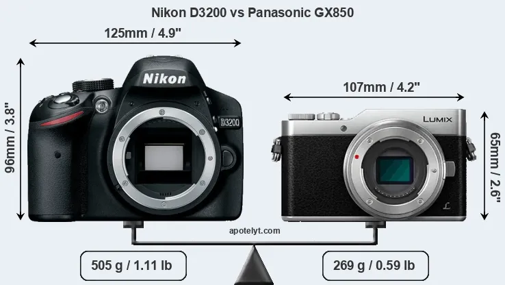 Size Nikon D3200 vs Panasonic GX850