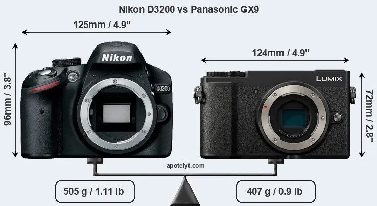 Size Nikon D3200 vs Panasonic GX9